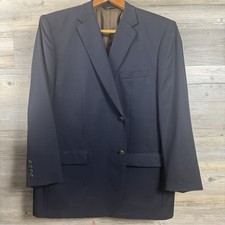 Joseph Feiss Gold Mens 48R Navy 100 Wool Blazer Wood Buttons Sport Coat Jacket