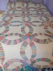 Vintage 1930's Handmade Quilt Double Wedding Ring Feed Sack Cotton Bedspread