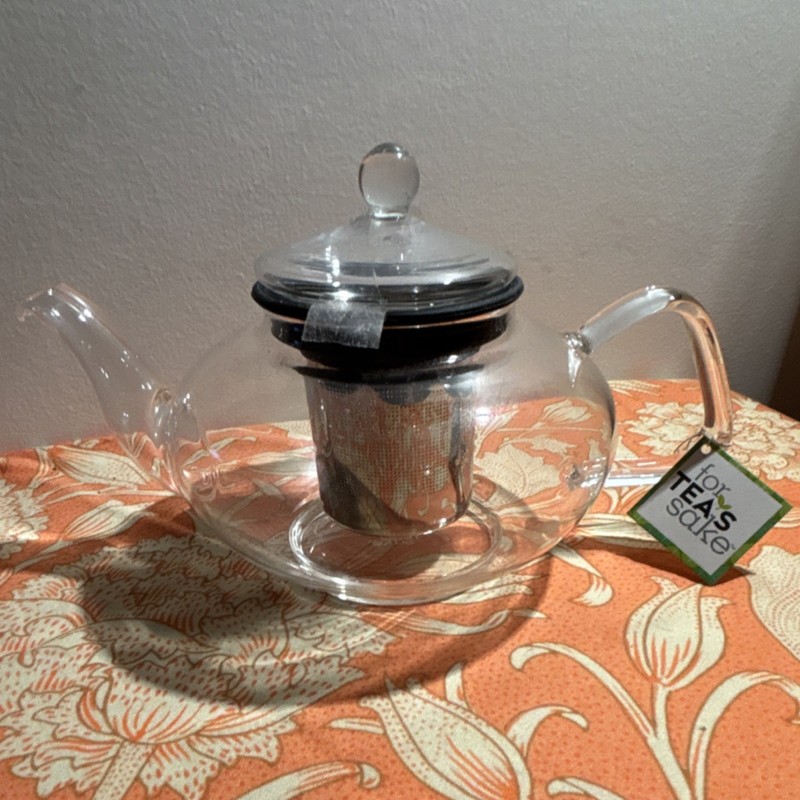 for TEA'S sake Clear Glass Teapot with Metal Infuser, Glossy Finish