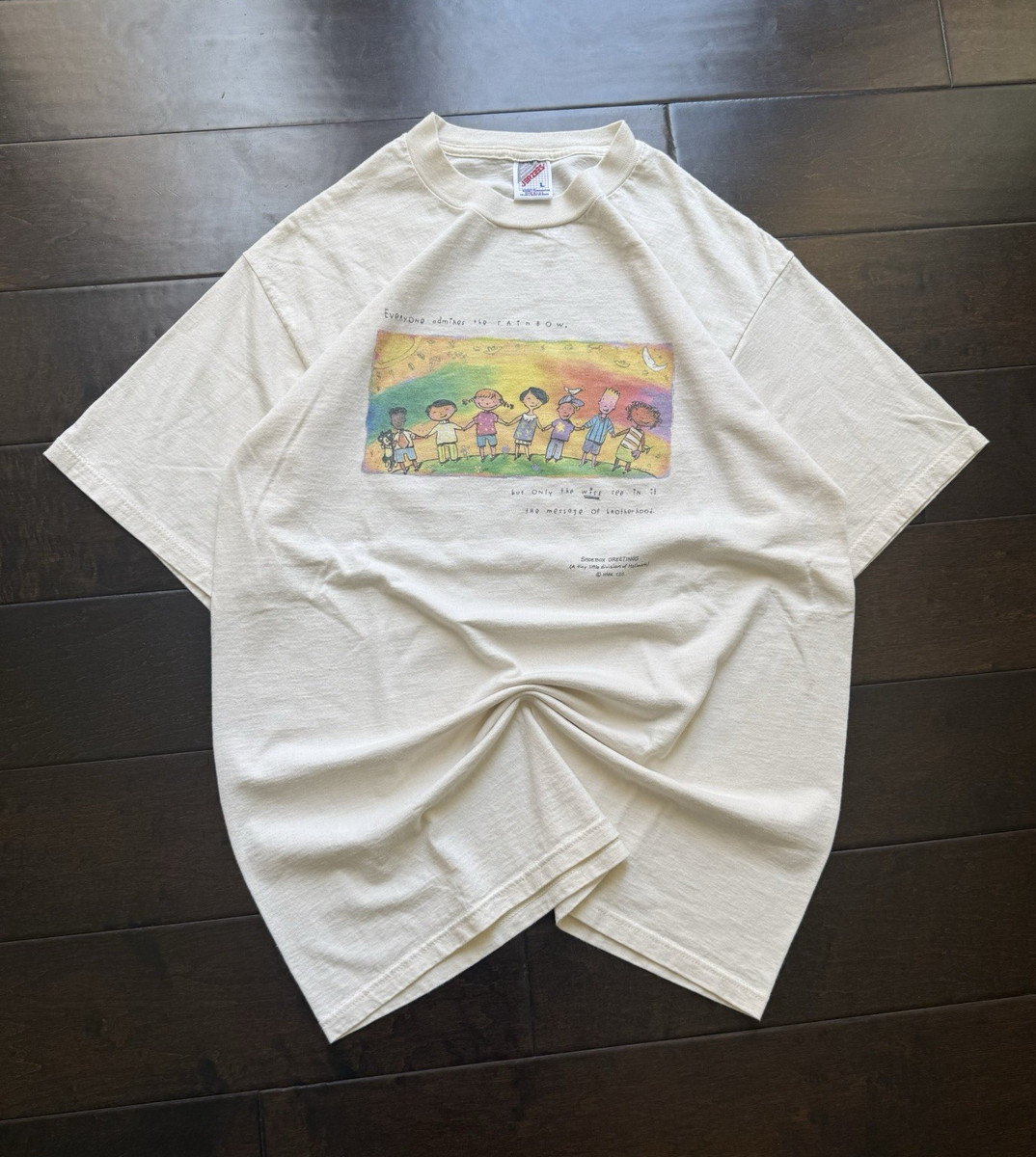 90s Jerzees “Everyone Admires The Rainbow” Grail Shoebox Greeting Children's Tee