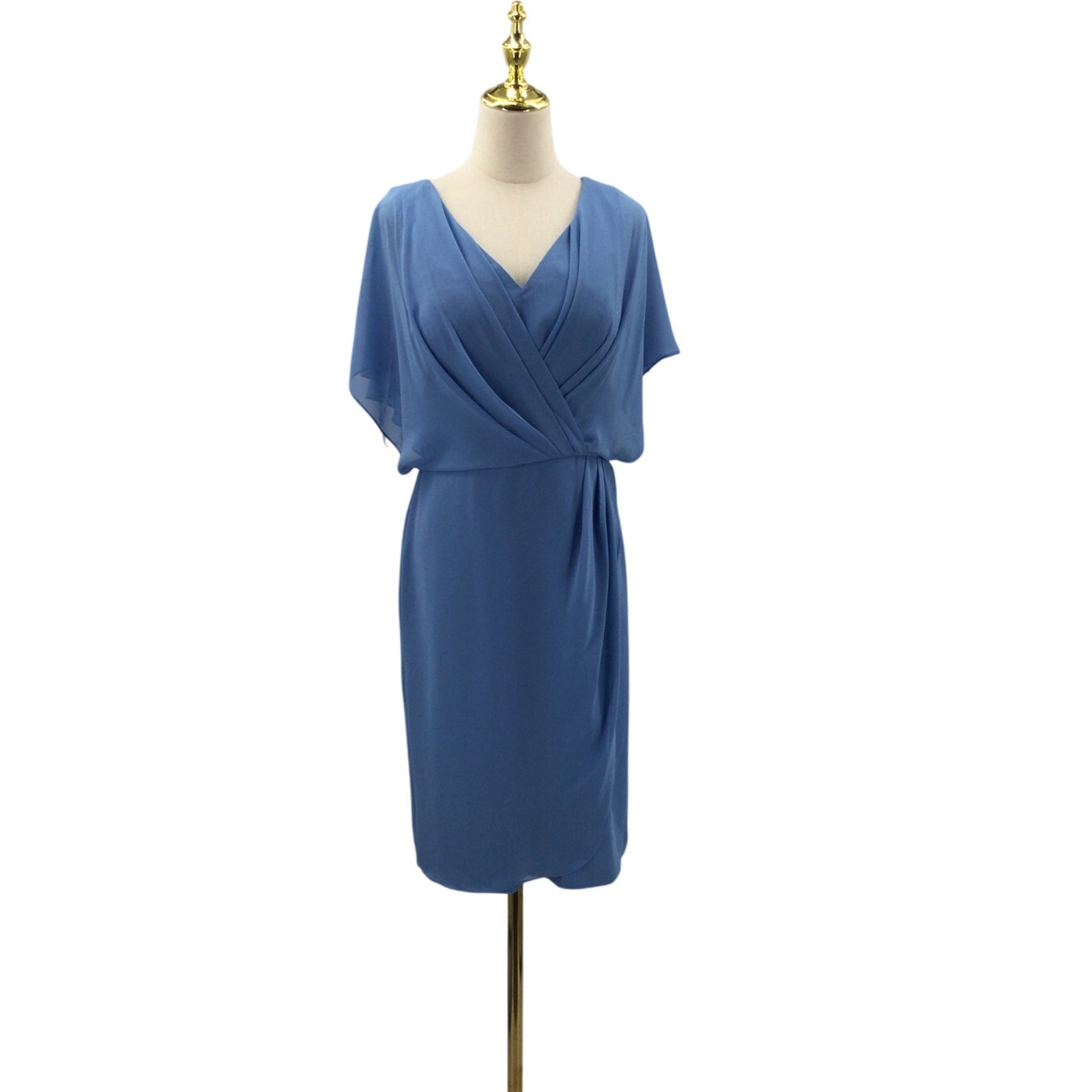 AW BRIDAL 8 M dusty blue mother of bride faux wrap knee length dress NEW B103