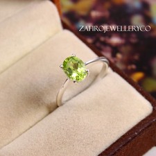 Natural Peridot Ring, Stackable Ring, August Birthstone, Solitaire Ring