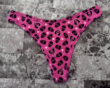 VICTORIA'S SECRET PINK SKELETON SKULL HEART HALLOWEEN HIGH LEG THONG PANTIES