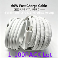 Lot 60W USB C to USB-C Cable For iPhone 15 16 17 Samsung PD Type C Fast Charging