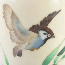 Sparrow Bird Japanese Cloisonne Vase Pot 8.4 inch tall W/Wooden Box