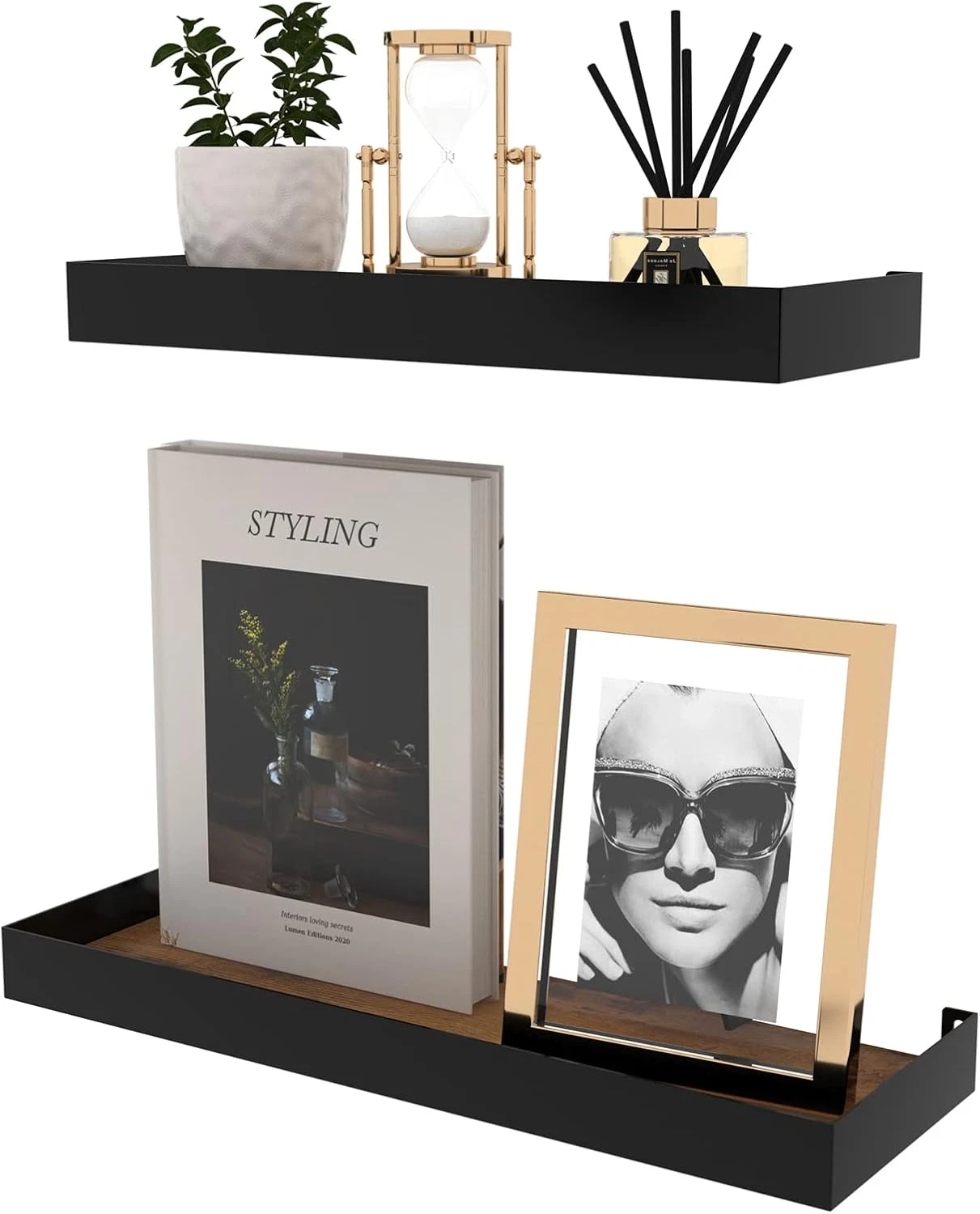 2 Set Wall Shelves Rustic Storage Wood Wall Mounted Floating Shelves for Bedroom