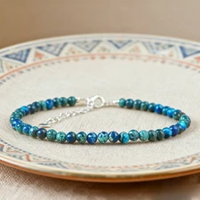 Blue Imperial Jasper Round Beaded Ankle Minimalist Healing Dainty Anklet Gift