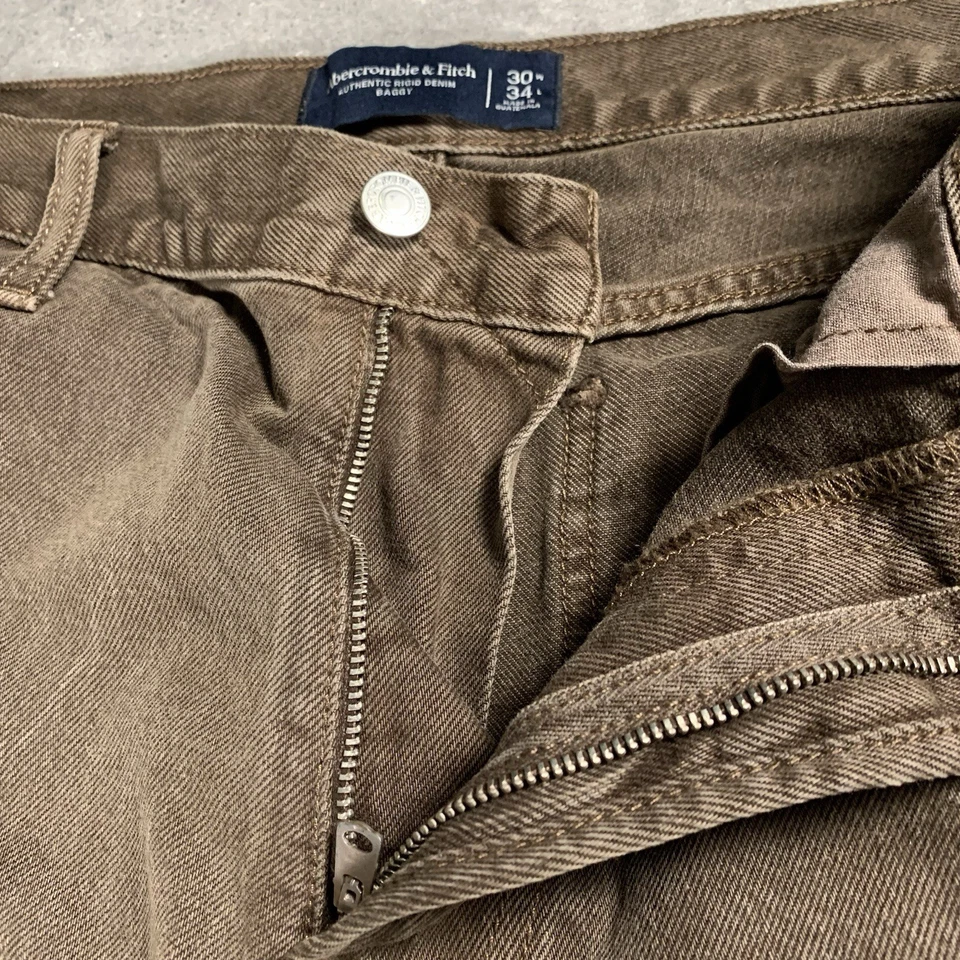 Pantalones de mezclilla holgados Abercrombie & Fitch para hombre W30 L34 marrón doble rodilla carpintero Foto 4 de 4