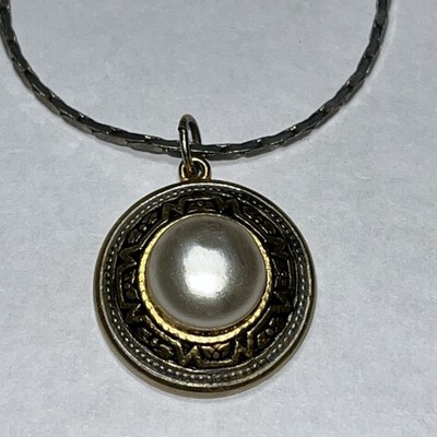 Damaszener goldfarbene silberfarbene Perlenkette gemarkt SPANIEN 15'' Kette