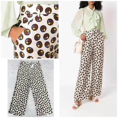 NWT $550 Women's Tory Burch Reva Abstract-Print Wide Leg Trousers Size: 8