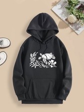 Womens Cozy Graphic Hoodie Drawstring Polyester Fall Spring