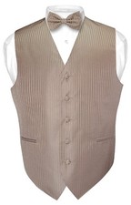 Men's Dress Vest  BOWTie MOCHA LIGHT BROWN Vertical Striped Design Bow Tie Set