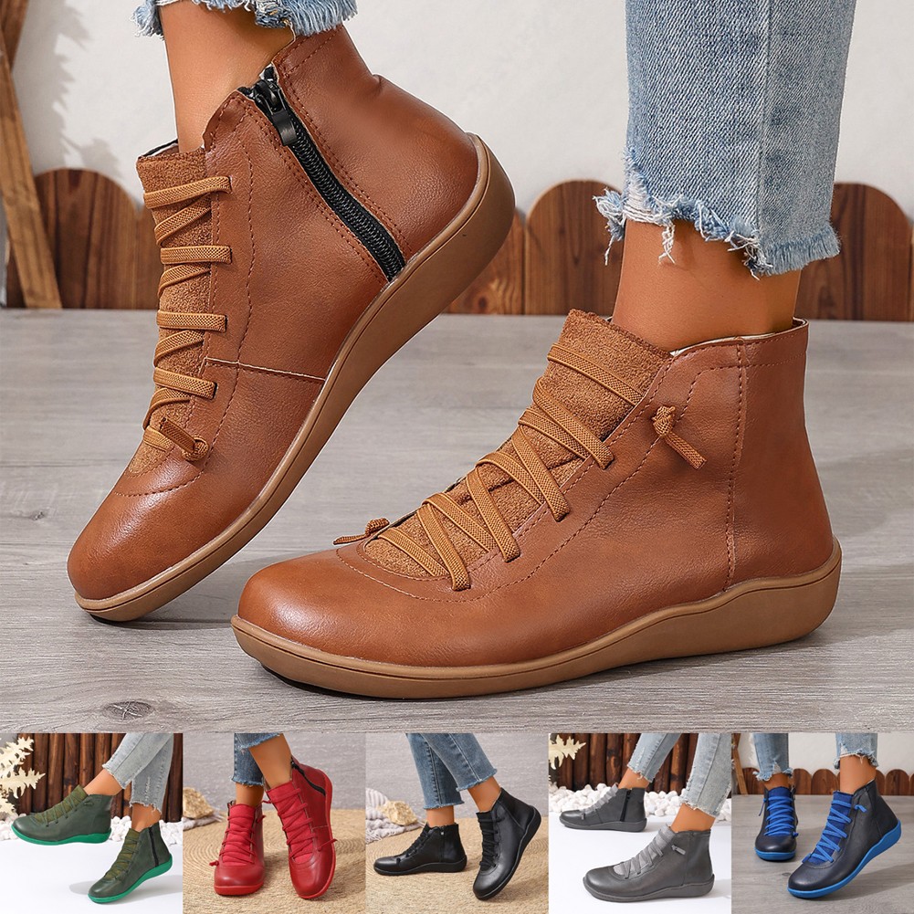 Damen Winter Schneeschuhe Flache Stiefeletten Vintage Boots Frauen