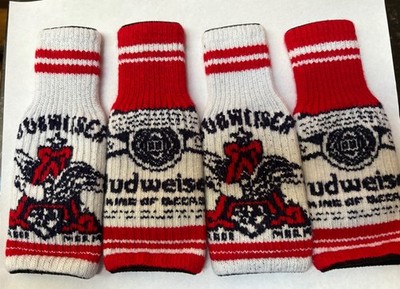 Set Of 4 Budweiser Christmas Bottle Sweaters For 12 Oz Bottles. Holiday Theme.