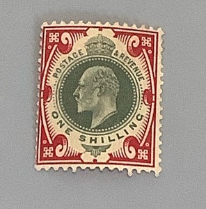 1902 KE VII one Shilling Carmine And Green SG257