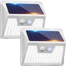 Peasur Solar Powered Lights Outdoor Motion Sensor, 2 Pack 140 LED Fence Light