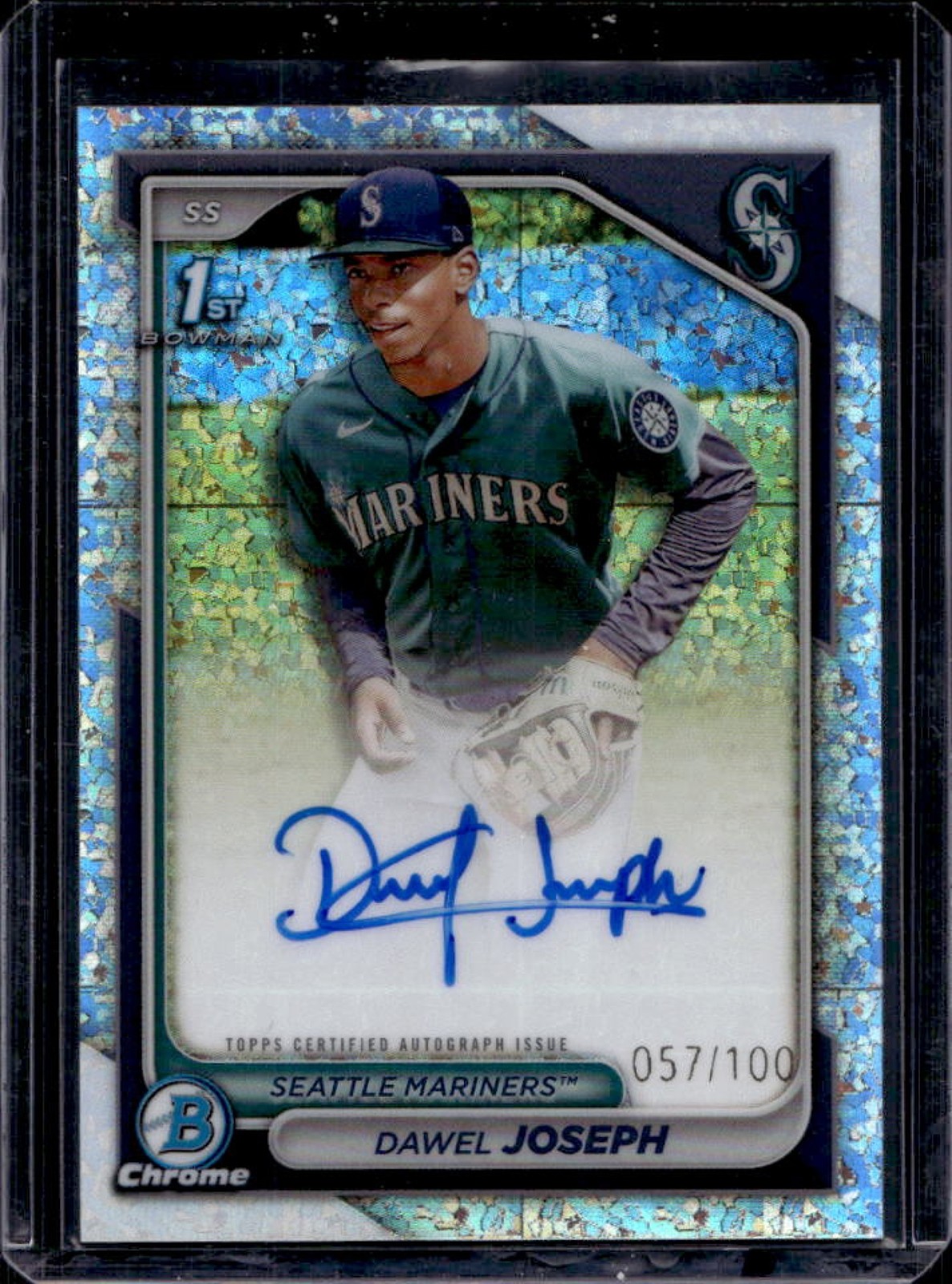2024 Bowman Chrome Dawel Joseph Auto Mini Diamond Refractor 1st #/100 Mariners
