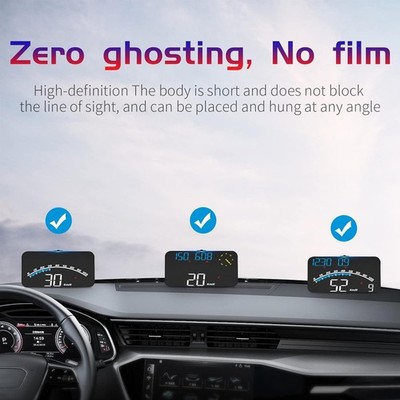 HUD-display voor auto en vrachtwagen, Riloer Car Universal Head Up Display GPS digitale snelheidsometer met meer snelheidswaarschuwing, vermoeidheid rijden alarm en voertuig snelheid in MPH en KM/H
