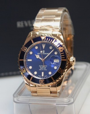 Revue Thommen DIVER 300m Automatic Blue/Blue 17571.2165 Rose Gold Plated Unworn