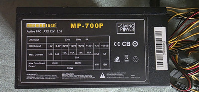 Rhombutech MP-700P ATX Netzteil 700W, SATA, Molex, PCIe, Active PFC, Schwarz