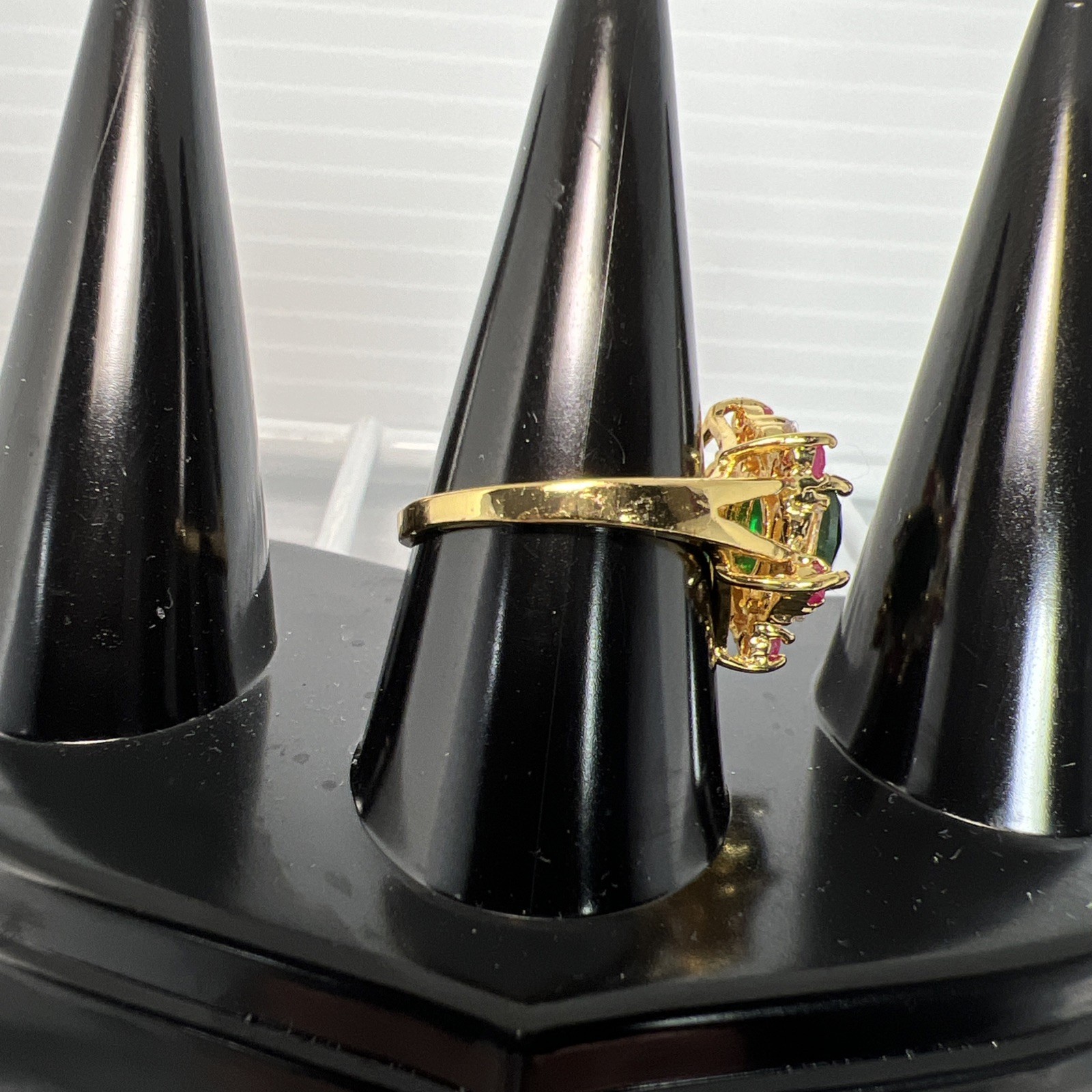 9ct Gold Ruby Emerald Ring, 9K 375 - image 2