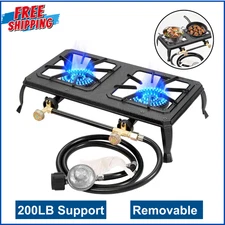 Vivicreate Cast Iron Propane Gas Stove Double Burner Heavy Duty Portable Removab