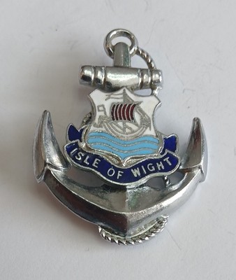 Vintage Isle Of Wight Chrom & Emaille Ansteckabzeichen Fouled Anchor Souvenir 1950er