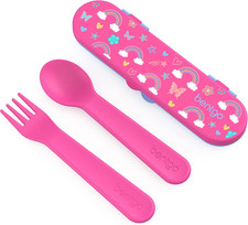 Kids Utensil Set - Reusable Plastic Fork, Spoon  Storage Case Bpa-Free Material