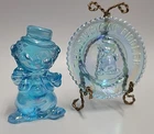 Vtg Mosser Glass Little Fiddler Clown Wilby Blue Carnival w. Matching Plate