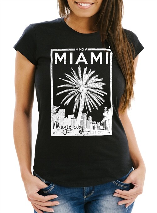 Футболка Damen Miami Beach Palmen Skyline Slim Fit Neverless 