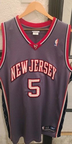 VTG Authentic NBA Reebok New Jersey Nets Jason Kidd 5 SEWN 48 Gray Martin