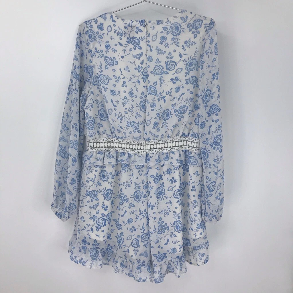 Disney Princess Womens Cinderella Romper Blue White V Neck Long