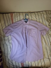 Chaps Easy Care Mens Plaid Purple Button Up Short Sleeve Dress Shirt Size M