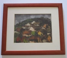  MYSTERY ARTIST SIGNED ABSTRACT EXPRESSIONISM LANDSCAPE PAINTING HILLSIDE VNTG