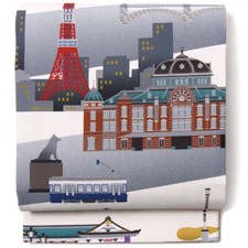 Women's Kyoto Fukuro Obi Tokyo Landmark Reversible Kimono Yukata Tower Tokyo