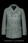 'KRIEGSMARINE' Men's Grey German Submarine Hide Leather Jacket Pea Coat