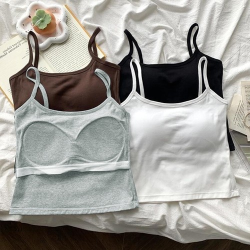 Women's Solid Color Spaghetti Straps Sleeveless Slim Camisole With Chest Pad - Picture 7 of 13