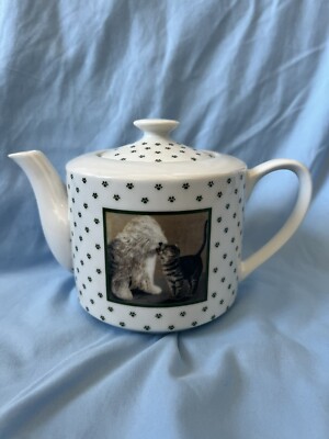 1986 Vintage Lowell Herrero Cat Dog Paw Prints Art Teapot Vandor Made In Japan