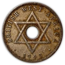 1945 British West Africa Penny Average Circulated, George VI Coin #885
