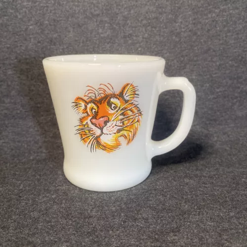Vintage Fire King Esso Exxon Mobil Tiger in Your Tank Milk Glass Coffee Mug Cup