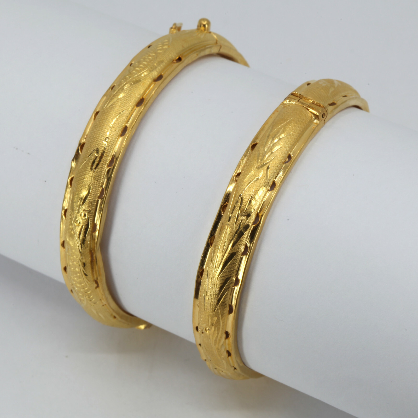 Used Two 24K Solid Yellow Gold Dragon Phoenix Ban… - image 2