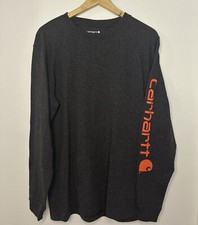 NWOT Mens Carhartt Long Sleeve T-Shirt Relaxed Fit Dark Gray Orange Sz S