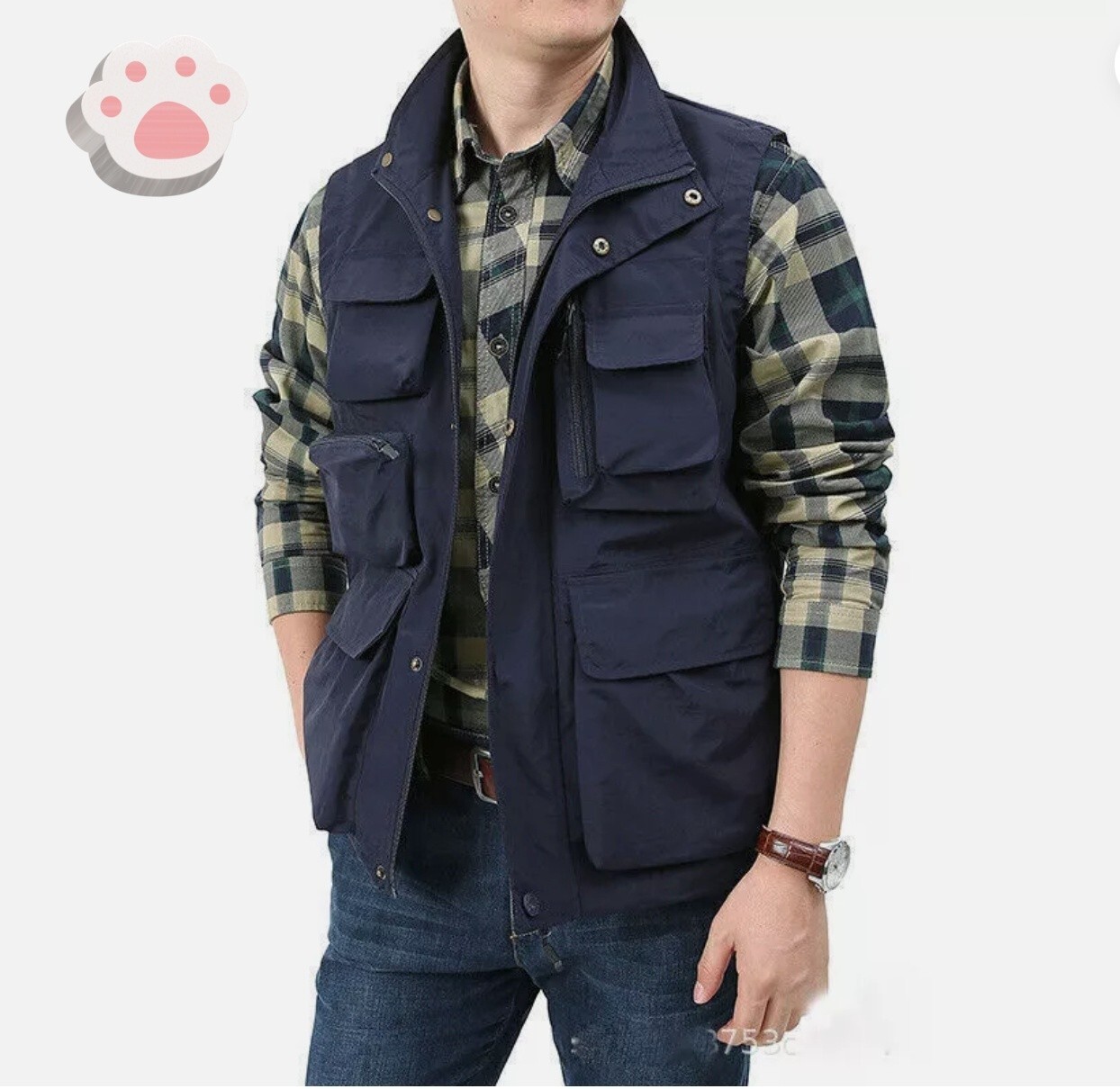 Men Waistcoat Multi Pockets Cargo Jacket  Utility Vest Gilet Fishing Tops