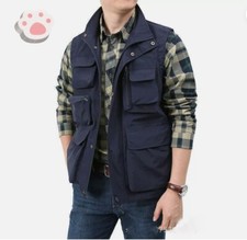 Men Waistcoat Multi Pockets Cargo Jacket  Utility Vest Gilet Fishing Tops