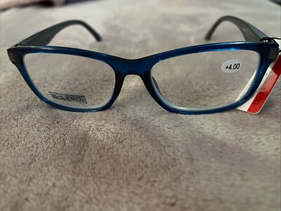 NWT BOLERO READING GLASSES BLUE FRAME CLEAR LENSES STRENGTH +4.00 MSRP: $24