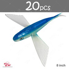 20pcs 8" Unrigged Flying Fish Yummy Blue Silver Flyer Mahi Tuna Wahoo Soft Lure
