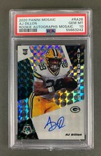 AJ DILLON 2020 PANINI MOSAIC ROOKIE AUTOGRAPHS RC Card #RA26 GEM MINT PSA 10