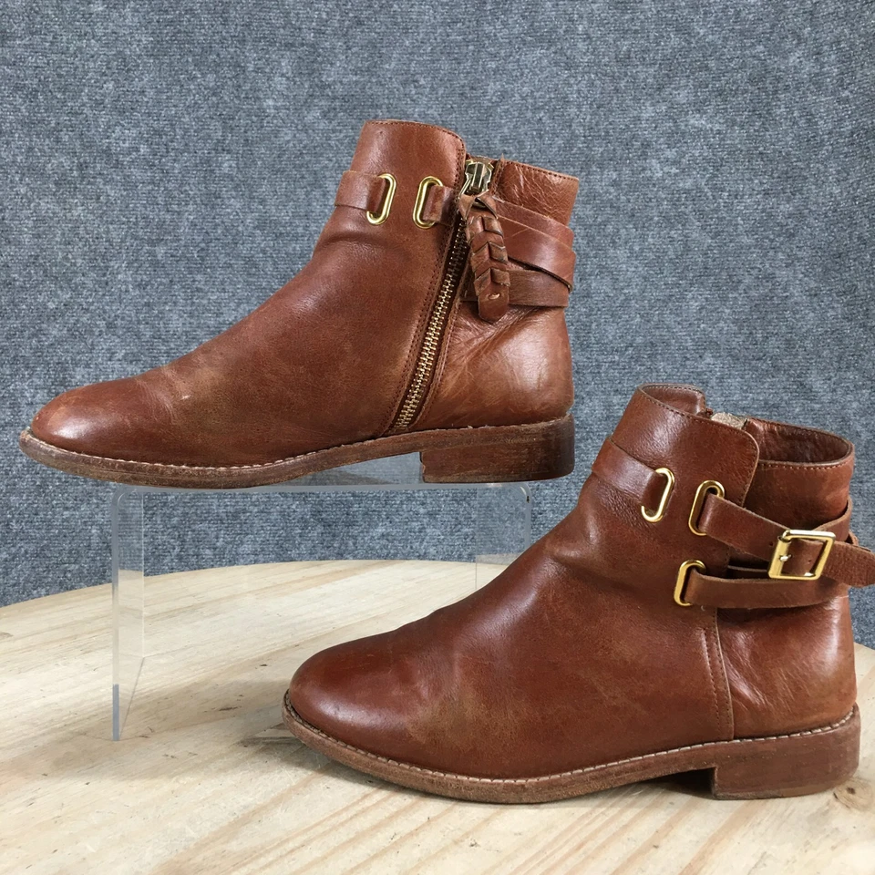 Joie Boots Womens 36.5 Wrap Around Strap Side Zip Ankle Bootie Brown Leather - Image 2 of 4