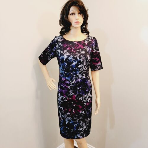 DONNA RICCO NY Black Lace Overlay Bodycon Scuba Pencil Stretch Dress Size 4. - Picture 2 of 15