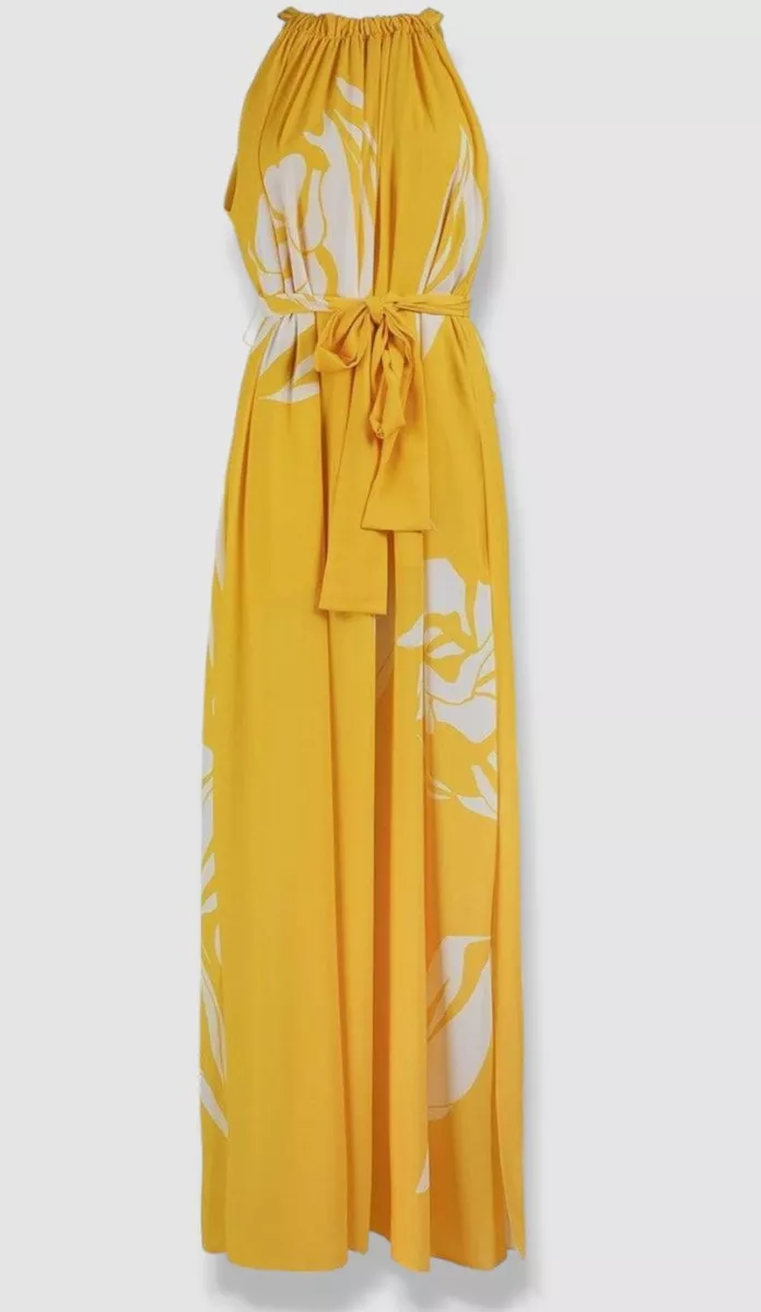2995 Monique Lhuillier Women s Yellow Sleeveless Self Tie Gown